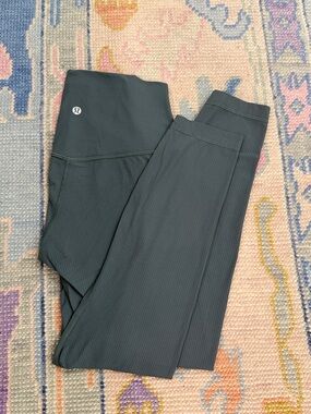 Lululemon High-Rise Ribbed Leggings in Dark Forest